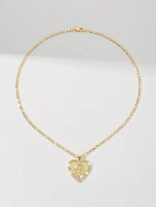 1pc Classic European & American Style Copper Inlaid Zirconia Heart-Shaped Guadalupe Virgin Mary Pendant Necklace, Limited Edition, Suitable For Christmas/Thanksgiving/Halloween/Mother's Day/Valentine's Day Gifts, Catholic First Communion, Daily & Holiday Wear, Prayer - Yellow Gold - View 6