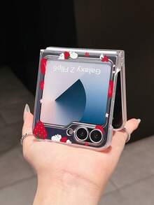 1pc Fashion Simple Matte PC Material Simple Cute Fruit Strawberry Element Folding Phone Case, Can Protect And Prevent Falling For: SamsungGalaxy Zflip 3/Zflip 4/Zflip 5/Zflip 6/Zflip 7/ Find N3 Flip/ Razr 50 Ultra/ Razr 60 Ultra/ 60/ Lola Razr 50/XiaomiMIX Flip/Galaxy Z Flip7 FE - Clear - View 3