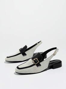 Giày cao gót nữ mũi tròn màu be bằng vải lanh, kiểu dáng slingback, gót vuông thấp thoải mái, thích hợp cho công sở, dự tiệc và các dịp lễ. - Màu be - Xem 6