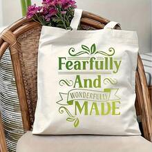 Tote Bag Simple Style Fearfully And Wonderfully Made Inspirational Quote Print For Everyday Use Shopping Travel Large Capacity Shoulder Handbag - View 2