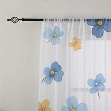 2pcs/Set New Fresh Blue And Yellow Floral Sheer Curtains, Suitable For Gifts And Wedding Decor, Fit For Bedroom, Living Room, Kitchen, Cafe, Dining Room, Balcony And Partition Space. Ideal For Christmas And New Year Holiday Decoration, Elegant Home Decor All Season, Available In Multiple Sizes - Multicolor - View 8