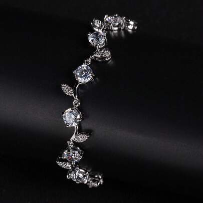 1pc 18cm+2cm Women's Fashion Chain Bracelet, Silver Color, Copper Material, Inlaid Zirconia, Adjustable Length, Minimalist & Stylish, Suitable For Women's Daily And Festival Wear, Gift