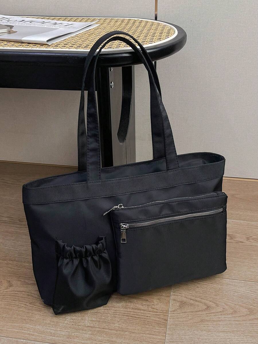 1 pieza Bolso de tela de nailon casual con múltiples bolsillos y cierre de cremallera para mujer, para uso diario