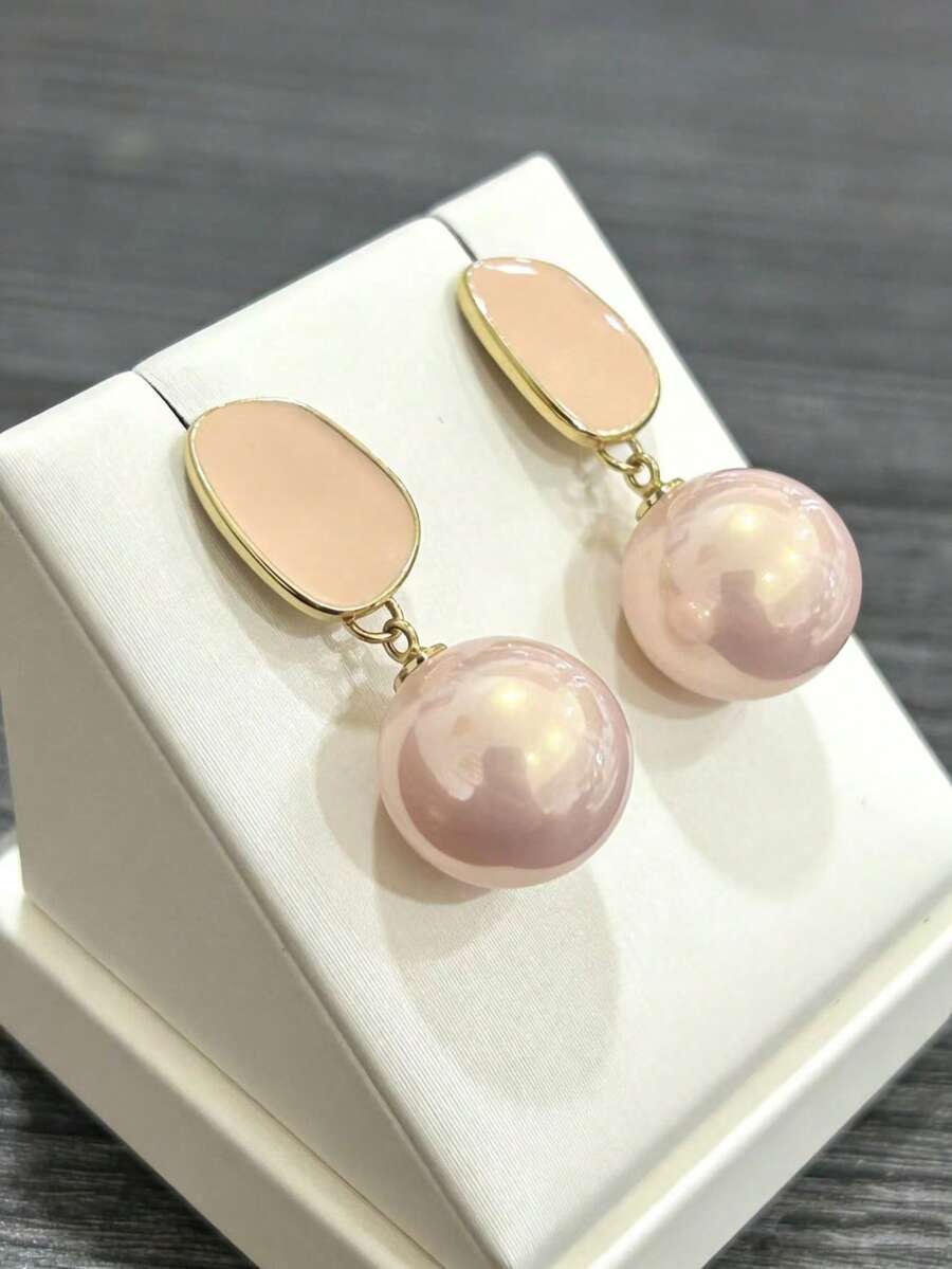 Một đôi bông tai ngọc trai màu sâm panh - Màu Hồng baby - Xem 1