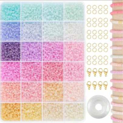 3000pcs Macaron Cream Color Glass Seed Beads Jewelry Making Kit, For DIY Handmade Bracelets, Necklaces, Plastic Sheets, Earrings, Rings, Crafts, Accessories