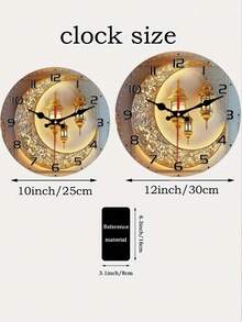 1 Chiếc đồng hồ treo tường hình trăng khuyết vàng 10 inch/12 inch dùng cho lễ Eid - Không gây tiếng ồn, hình tròn, chất liệu gỗ veneer, thiết kế kiến trúc Hồi giáo - Chạy bằng pin (không bao gồm pin AA) - Hoàn hảo để trang trí phòng học hoặc phòng khách, món quà tuyệt vời cho dịp lễ. - 1PC - Xem 8