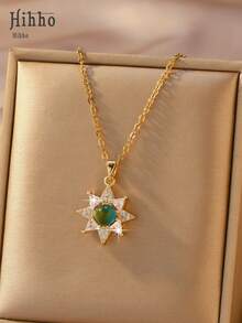 Hihho 1 pieza Collar con colgante de gema ombre de lujo, diseños de colgantes geométricos múltiples disponibles, joyería elegante para uso diario - Dorado - Ver 5