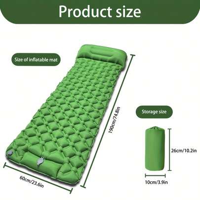 1pc Outdoor Single Person Inflatable Sleeping Pad, Inflates In 1 Minute, Suitable For Camping, Hiking, Picnic. Lightweight Foldable Moisture-Proof Mat, Essential Summer Outdoor Gear. Comes With Matching Color Accessories.