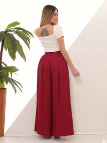 Women's Wide Leg High Waist Wide Leg Pants - Merah ceri - View 7