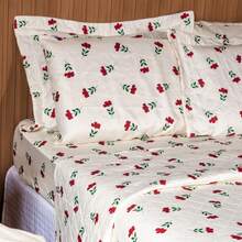 Double Bedspread Coverlet, Standard Size, 3 Pieces, Printed, 180 Thread Count - Red Floral - View 4