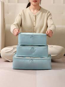 3pcs Travel Bags, Large Capacity Clothing Storage Bags, Luggage Organizer - Dusty Blue - View 4