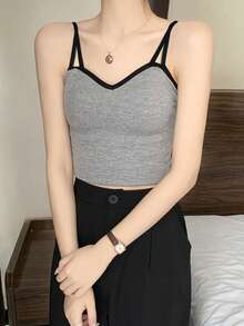 2025 Summer Women Solid Color Slim Fit Casual Camisole - Grey - View 3