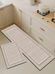 1pc Silica Gel Kitchen Mat, Minimalist Linen Style Bordered Mat, Featuring Beige Linen-Textured Base With Matching Double-Layer Raised Borders, Elegant And Natural Aesthetic, Suitable For Japanese, Wabi-Sabi Inspired Minimalist Home Decor - Multicolor - View 2
