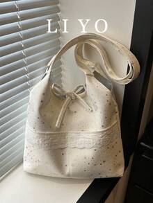 大容量女士手提包，新款围巾单肩包，时尚百搭沙滩度假包 - 白色 - 查看 2