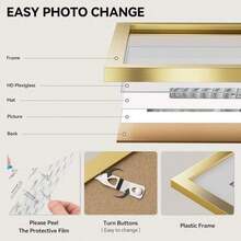 HappyHapi 8.5x11 Picture Frame Gold, Gold Picture Frames Display Photos 6x8 With Mat Or 8.5x11 Without Mat, 1 Pack Plastic Frame For Wall & Tabletop For Home Decor - 8.5x11 Gold - View 5