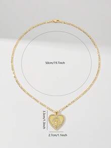 1pc Classic European & American Style Copper Inlaid Zirconia Heart-Shaped Guadalupe Virgin Mary Pendant Necklace, Limited Edition, Suitable For Christmas/Thanksgiving/Halloween/Mother's Day/Valentine's Day Gifts, Catholic First Communion, Daily & Holiday Wear, Prayer - Yellow Gold - View 7