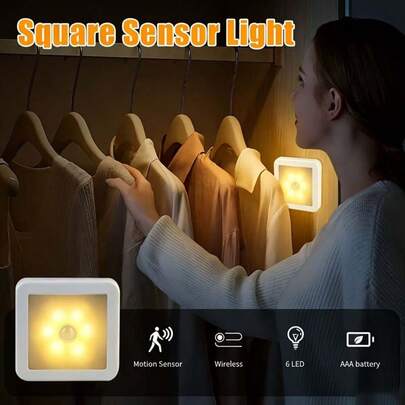 1/2/4pcs Cabinet Lights With Motion Sensor, Bathroom Night Light, Smart PIR Sensor Indoor Wall Lamp, Warm/Cool White Light, Minimalist Modern Style Indoor Lighting Decor, 180° Wide Detection Range, 6 LED Bulbs, Portable Double-Sided Adhesive Installation, Suitable For Cabinet, Corridor, Wardrobe, Kitchen, Bedside, Living Room, Bedroom, Bathroom, Study