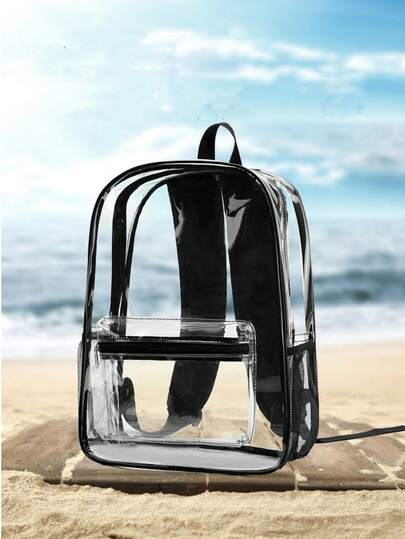 Mochila transparente unisex para ir al trabajo, estudiantes, viajes al aire libre, bolsa de almacenamiento impermeable de PVC, bolsa de lavado de moda