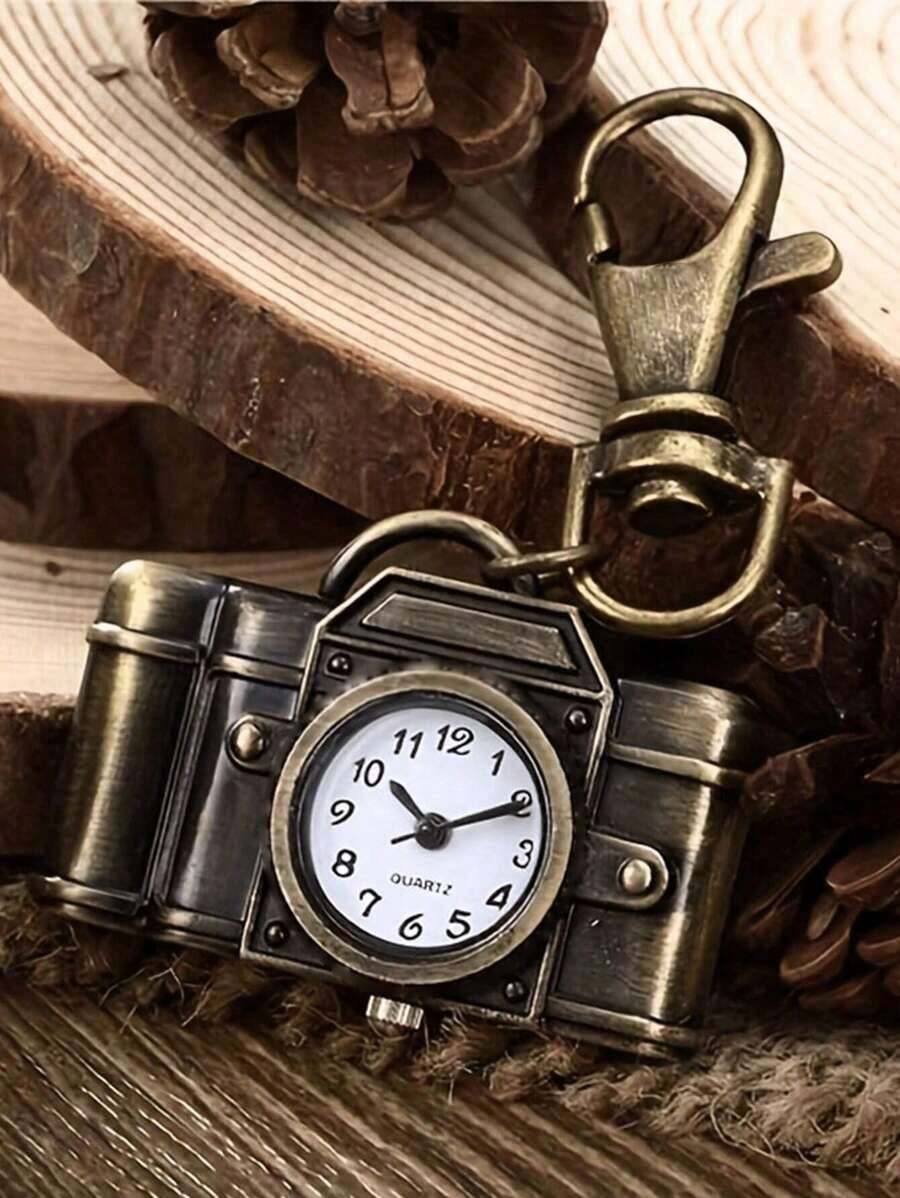 Camera-Shaped Pocket Watch Vintage Bronze Keychain, Innovative Quartz Watch Keychain Pendant, Bag Accessory, Creative Gift, Nurse Watch, Valentine's Day Gift, Gift For Friends, Keychain Pendant, Christmas And Birthday Souvenir. - 青銅2 - 查看 1