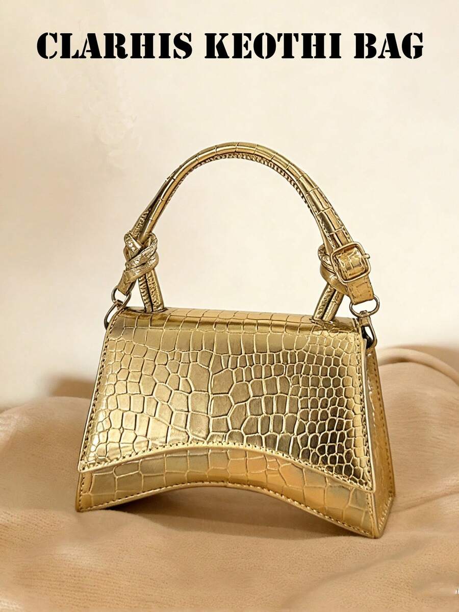 Fashionable Mini Commuter Convenient PU Material Design Women Handbag - Gold - View 1