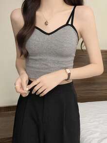 2025 Summer Women Solid Color Slim Fit Casual Camisole - Grey - View 5
