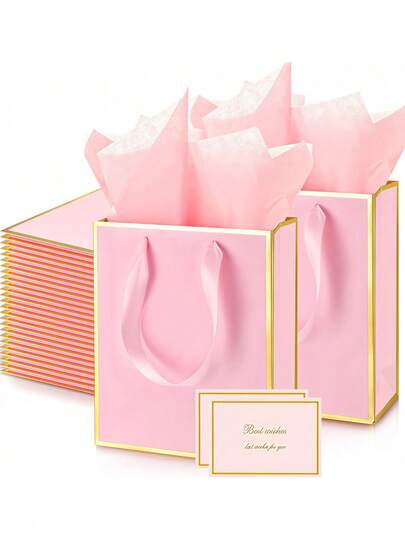 Bộ 30 túi quà tặng bằng giấy cao cấp màu vàng hồng ánh kim có quai xách và lớp lót, thích hợp đựng thiệp chúc mừng, thiệp cảm ơn và quà tặng viền vàng, hoàn hảo cho lễ tốt nghiệp, đám cưới, phù rể, cô dâu, tiệc mừng em bé, tiệc lễ, sinh nhật, lễ Phục sinh, Ngày của Mẹ và quà tặng tiệc tùng.