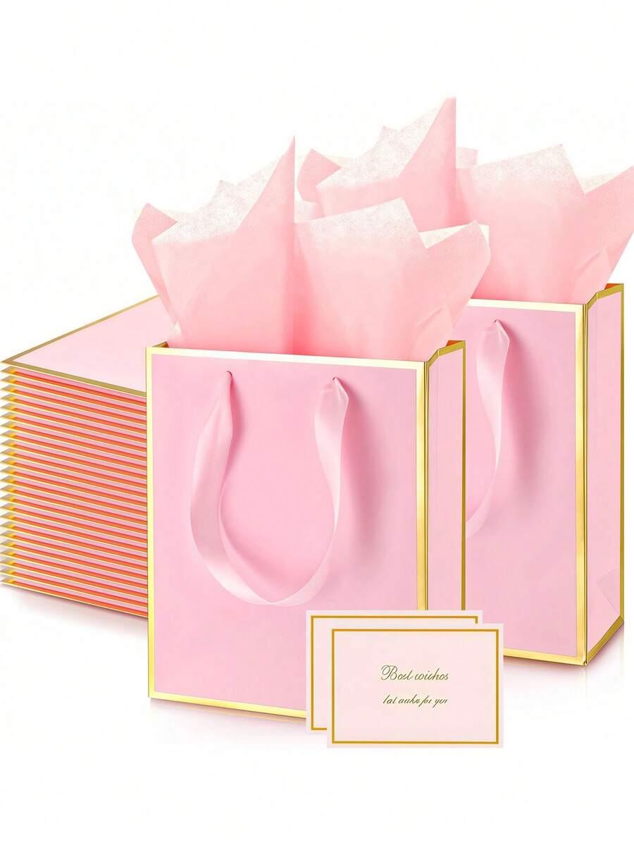 Bộ 30 túi quà tặng bằng giấy cao cấp màu vàng hồng ánh kim có quai xách và lớp lót, thích hợp đựng thiệp chúc mừng, thiệp cảm ơn và quà tặng viền vàng, hoàn hảo cho lễ tốt nghiệp, đám cưới, phù rể, cô dâu, tiệc mừng em bé, tiệc lễ, sinh nhật, lễ Phục sinh, Ngày của Mẹ và quà tặng tiệc tùng.