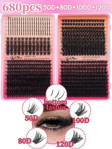 Fengxiu Eyelash 680 Clusters D Curl Lash Book, 50+60+80+100D Fluffy Wispy False Eyelashes DIY Lash Extensions Kit, Super Voluminous Soft Reusable Individual Lashes For Eye Makeup, Natural Thick Eye Lashes Beauty Set - View 3