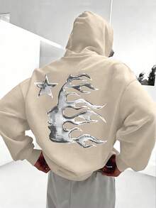 Oversized Hoodie Flame Silhouette Star Graphic Dark Gothic Rebel Streetwear Casual Winter Pullover Perfect Christmas Birthday Holiday Gift Idea For Edgy Attitude Lovers - Màu be - Xem 2