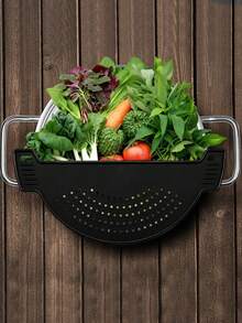 1pc Plastic Clip-On Crescent Shaped Food Strainer Funnel, Heat Resistant, Suitable For Pasta, Vegetables, Fruits And Other Kitchen Items, Fits All Pots And Pans Sink Funnel - Black - View 7