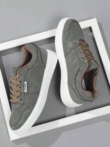 男士运动鞋，时尚系带休闲鞋，滑板鞋，街头风个性化男鞋 - 軍綠色 - 查看 1