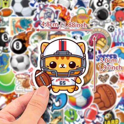 Sega 50pcs Mixed With Various Ball Types, New Baseball, Football, Basketball, Billiards Decoration Stickers, Water Release Stickers