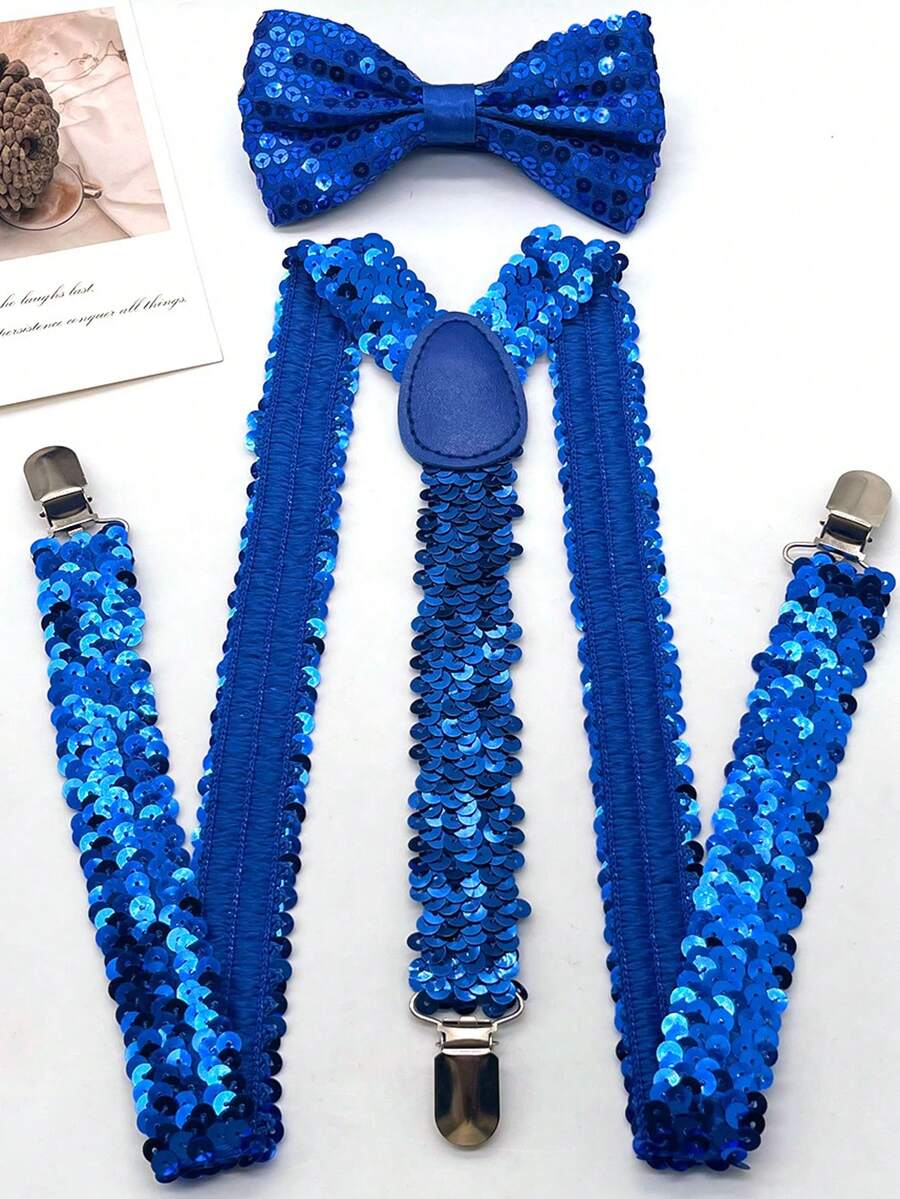 1套亮片吊带领结套装，男女通用弹力吊带领结套装