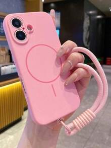 1 ốp lưng silicon lỏng từ tính kèm dây đeo cho iPhone 17 16 15 14 16Plus 13 12 15Pro Max 14plus 17promax 16pro, ốp lưng sạc không dây MagSafe - Hồng - Xem 1