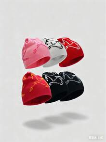 Y2K提花针织帽，男女皆宜的街头风无檐帽，字母、星星图案，波西米亚风，腈纶材质，四季皆宜的冬季装备 - A - 查看 12