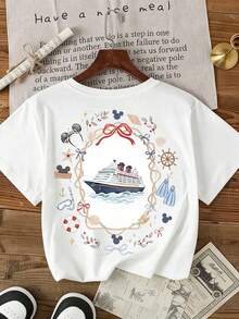 Disney Mouse Cute And Cute Printed Element Simple Casual Short Sleeved T-Shirt, Suitable For Men And Women In Spring And Summer Seasons, Holiday Gift - 白色 - 查看 2