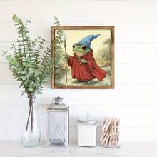 Quirky Frog Wizard Wooden Frame Sign - Rustic Vintage Decor With Magical Frog Illustration, 8x 8inch Handmade Wall Art, Suitable For Entryway, Living Room, Kitchen, Bedroom - Unique Housewarming Gift, Home Decor Display, Entryway Artwork | Vintage Wall Sign | Handicrafts, Frog Garden Decoration - 1PC - Xem 6