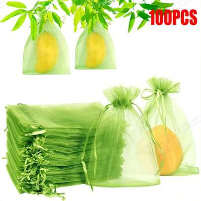 100 túi lưới bảo vệ rau quả bằng nhựa PP màu trắng - Chống côn trùng, chống chim, thích hợp trồng dâu tây, nho, v.v., nhiều kích cỡ.