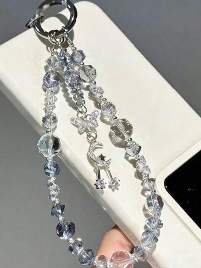 1 Dây đeo điện thoại đính hạt pha lê băng cỡ lớn - Phụ kiện điện thoại trong suốt, sáng bóng, kiểu dáng cổ tích.