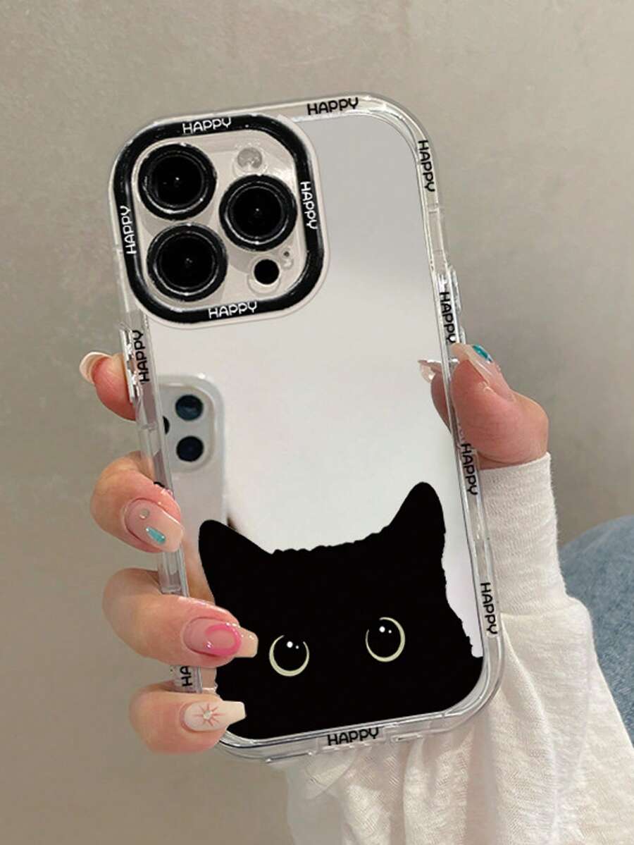 可爱黑猫躲猫猫设计手机壳，兼容 7/8/11/12/13/14/15/X/XR/Xs/Plus/Pro/Pro Max、14/A5/11，防水、防震、防摔、防刮花 - 黑色貓咪 - 查看 1