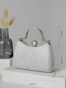 Mini Elegant Lace Pearl Rhinestone Box Clutch Bag, Suitable For Wedding And Evening Party - Silver - View 2