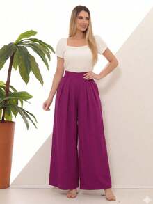 Women's Wide Leg High Waist Wide Leg Pants - 紫色 - 查看 7
