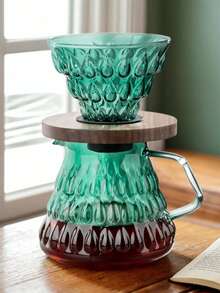 yeefeeco 2pcs Dark Green Coffee Set (Includes Textured Drip Coffee Sharing Pot And Walnut Wood Filter Cup), Pour-Over Coffee Pot Set, Suitable As A Gift For Friends, Coffee Sharing Pot Set, Applicable For Home, Bedroom, Living Room, Camping, Afternoon Tea, Coffee Shop - Dark Green - View 10
