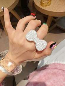 1pc Y2K Millennium Shiny Visual Series Pink Bow Adjustable Open Ring, Women Jewelry Accessory, - 弓 - 查看 5