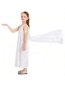 Greek Mythology Maiden White Palace Shawl Maxi Dress, Elegant Roman Mythology Themed Cosplay - Multicolor - View 6