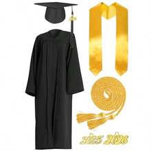 Matte Graduation Cap And Gown 2026+2025 Tassel Set With Honor Cord Graduation Stoles For High School Colle Bachelor - Black - 查看 1