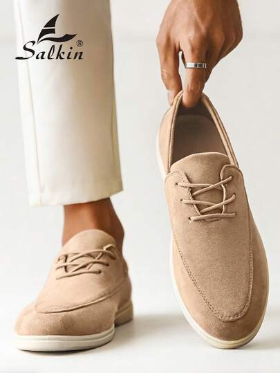 Salkin Fashion Designer Men's Moccasin Plain Suede Slip On Loafers Men Leather Shoes Gentlemen Business Social Shoes Male Daily Office Party Wedding Shoes For Men ‌Couple's Date ‌Romantic Dinner Festive Gift‌ Back To School Students Casual Shoes Preppy,Please Choose One Size Up