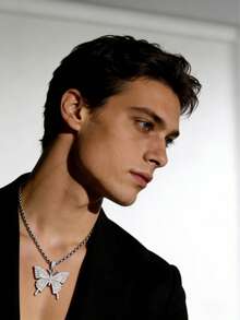 时尚多功能全镶钻蝴蝶吊坠项链，街头嘻哈ins风长款扭链毛衣链，男女皆宜 - 彩色 - 查看 9