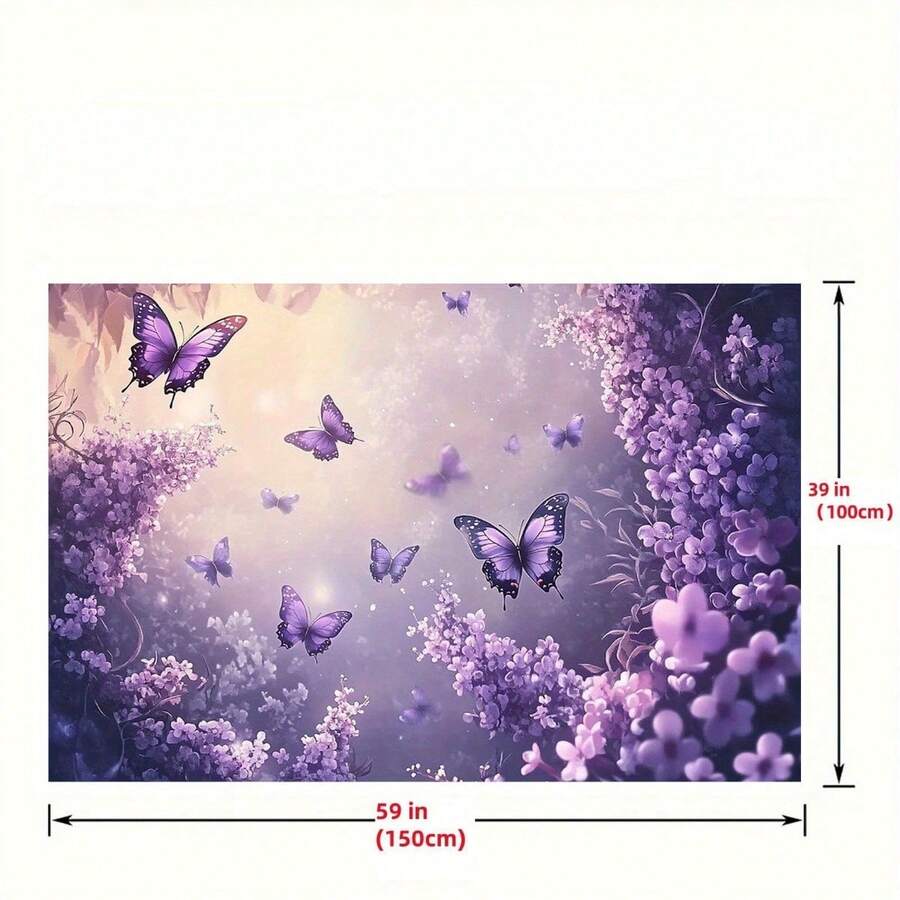 2D Flat  1 Piece Dreamy Floral Wall Tapestry|   Bright Purple And Blue Butterflies With A Glowing Effect, Made Of Polyester Fabric, Decorating Living Rooms, Offices, Or Parties, Available In Various Sizes (59x39, 51.18x59) - 多色 - 查看 1