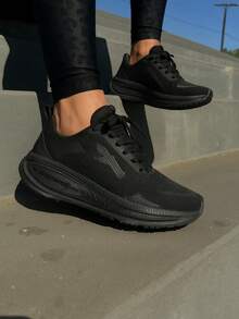 Women's Athletic Sneakers For The Gym, Fashionable Casual Style, Nylon, Ideal For Everyday Wear, School, Or College. - 黑色變焦 - 查看 3